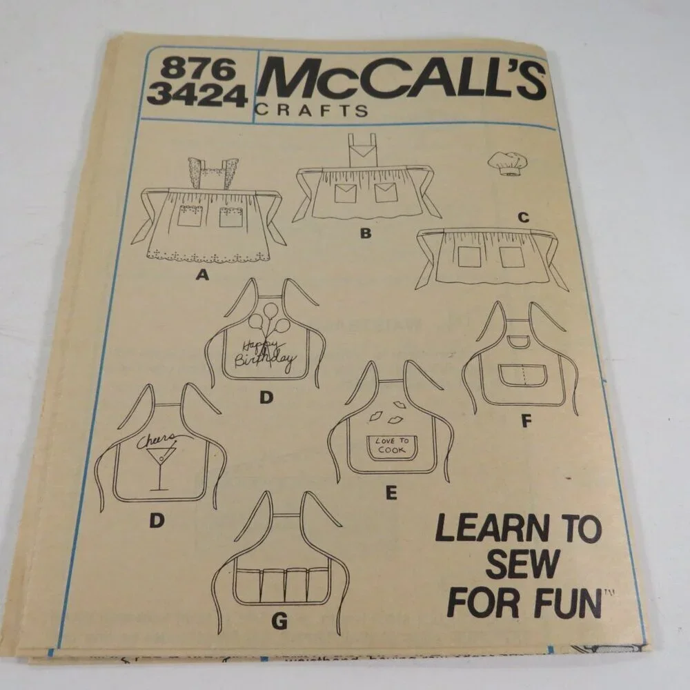 McCalls 3424 Sewing Pattern Apron & chief hat EASY complete